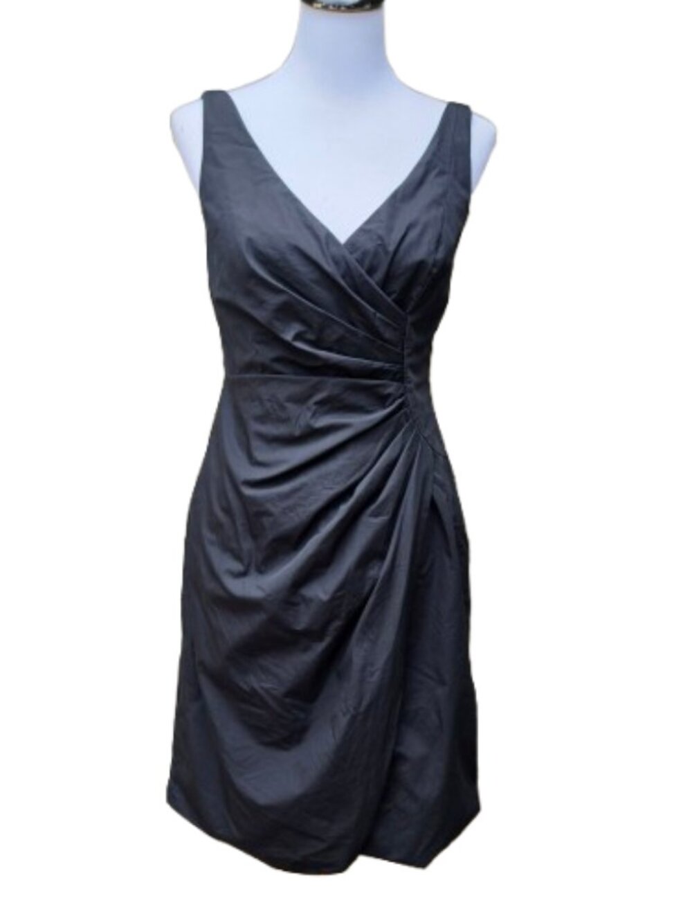 J. Crew Black 100% Cotton Cocktail Dress Tank Straps Pleats V-Neck Wrap Style